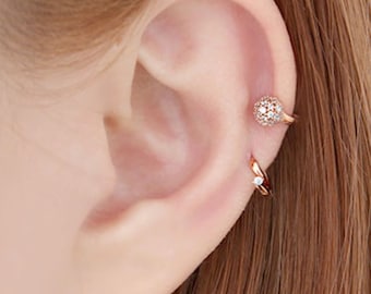 Boucle d'oreille boule à facettes en or 14 carats/boucle d'oreille CZ/cartilage/piercing tragus/Daith/cercle piercing/boucle d'oreille boule effet miroir/ 7