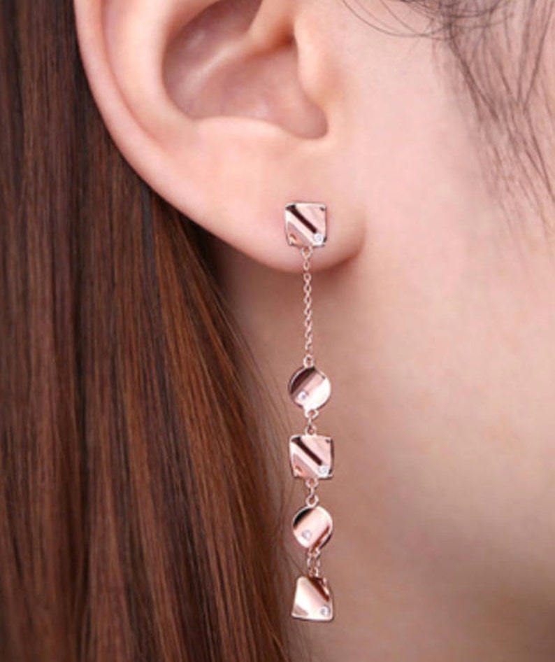 Shiny long drop earring /Unique back earring/different style Etsy