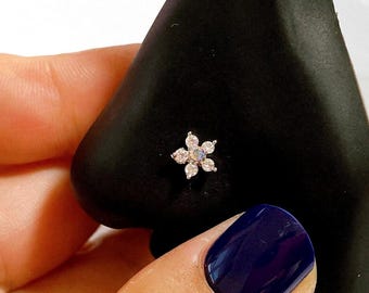 Big flower nose stud, nose piercing, cute nose ring, flower jewelry, L bend, nose bone, small nose stud, cartilage earring, 20G, N25