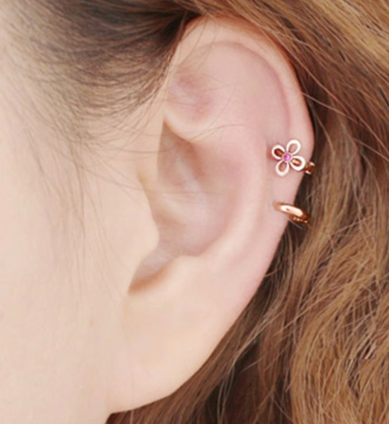 14K Solid Gold simple hoop piercing&earring/Helix piercing/cartilage /Tragus piercing/Daith piercing/Snug piercing/Hoop piercing-G7 image 2