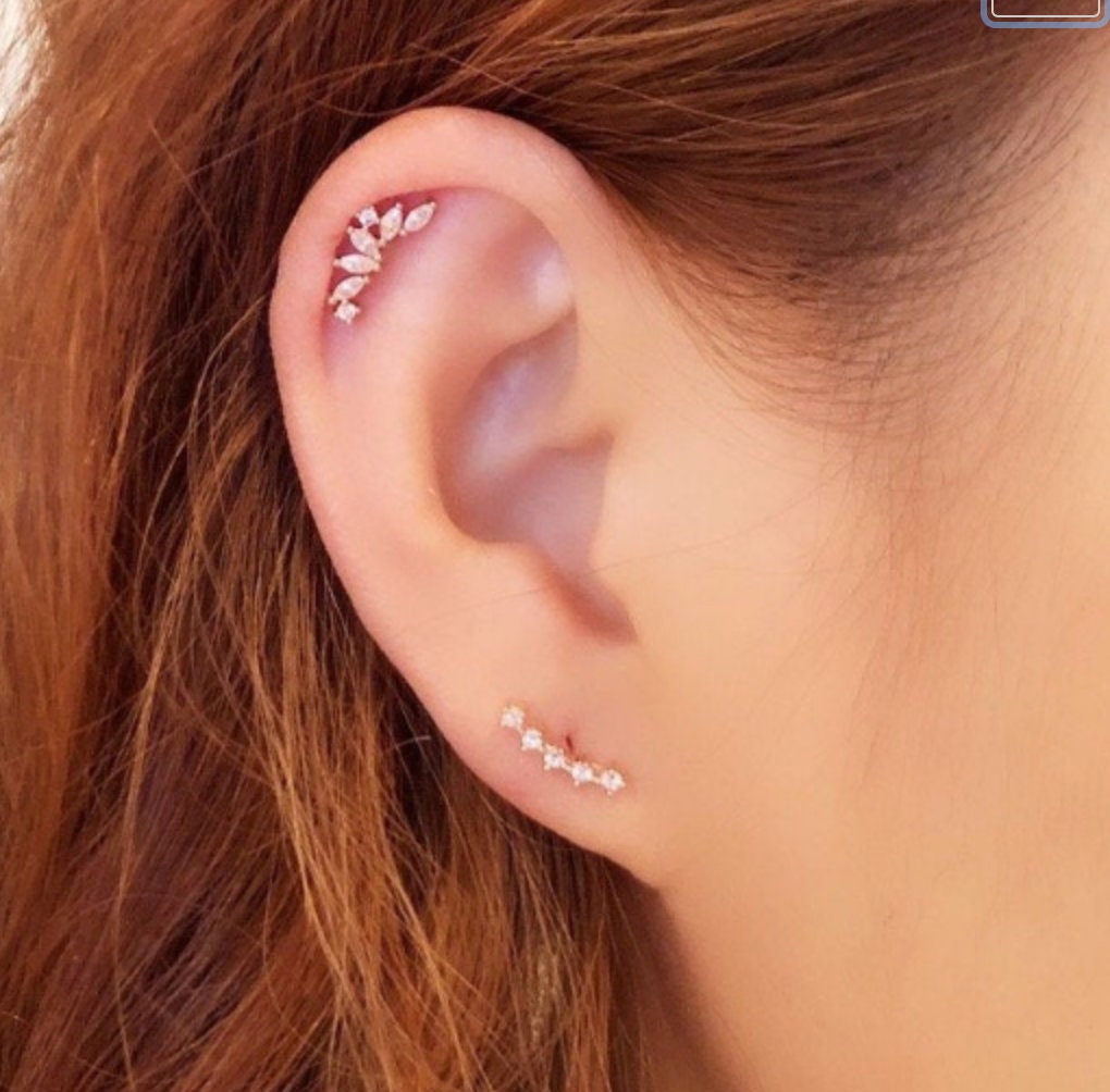 Sparkle Piercing–14K Rose Gold Pin,DaintyCartilage Earring, Super Sparkly Stud, Bestseller, Most Reviewed, Gift for Her,Layered earring  -7