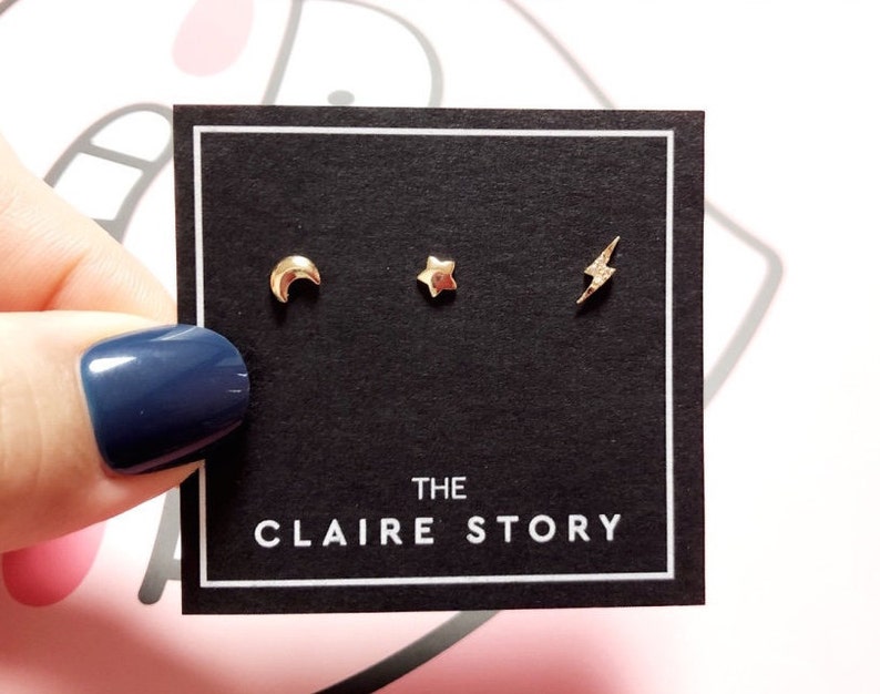 14K solid Gold tiny moon/&star.bolt earring 14K gold stud 14K gold minimalist 14K real gold earring 14K solid gold stud