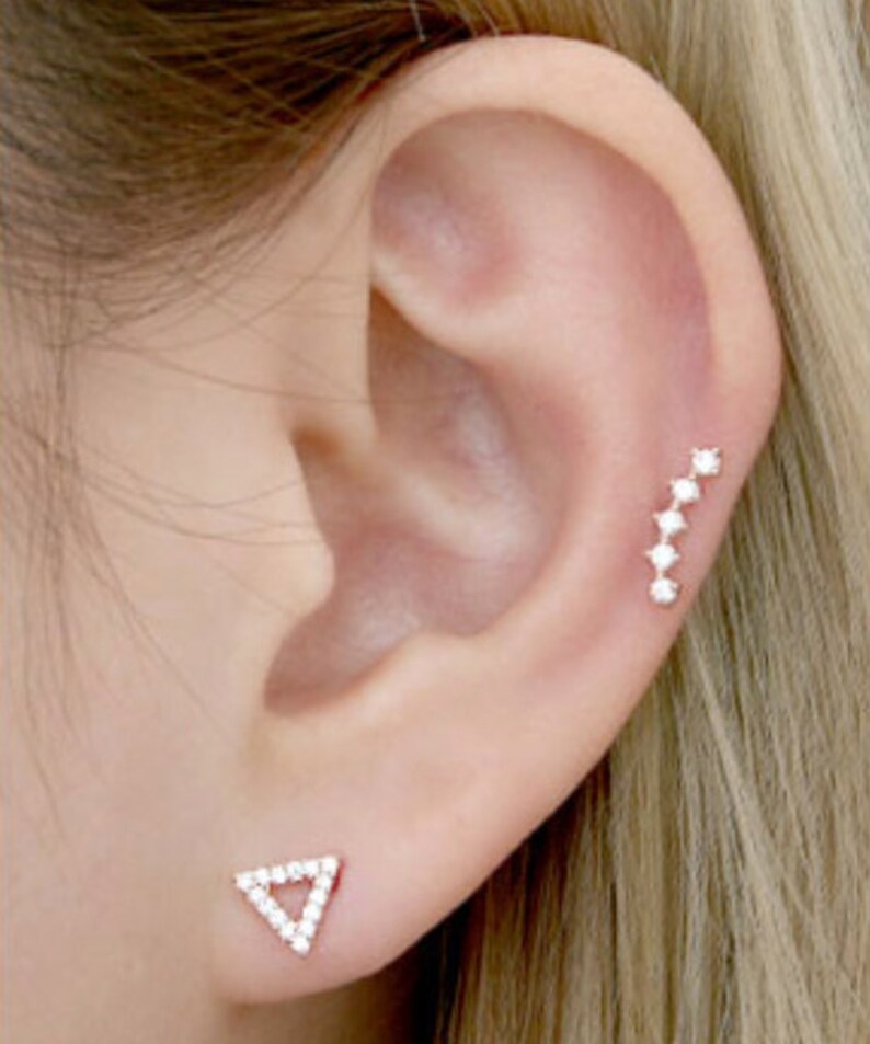 Mid Cubic Triangle Piercing/Cartilage earring/Tragus stud Etsy
