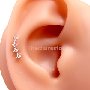 Thin CZ bar Piercing, Cartilage, CZ stud, stud earring ,Tragus Piercing, CZ piercing, Helix Earring, conch piercing, wedding earring