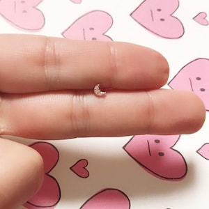 Tiny Crescent 14K Rose gold pin Piercing/Brass/ CZ stud earring /Tragus Piercing/CZ piercing/Helix Earring/conch piercing/moon studs -5
