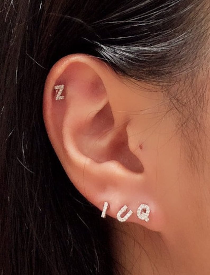 Initial piercing /Cartilage earring/CZ stud ear Etsy