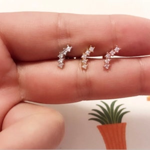 Small curved Bar Studs Piercing/Cartilage earring/CZ stud ear piercing/Tragus Piercing/CZ piercing/Helix Earring/conch piercing/daily stud