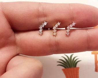 Small curved Bar Studs Piercing/Cartilage earring/CZ stud ear piercing/Tragus Piercing/CZ piercing/Helix Earring/conch piercing/daily stud