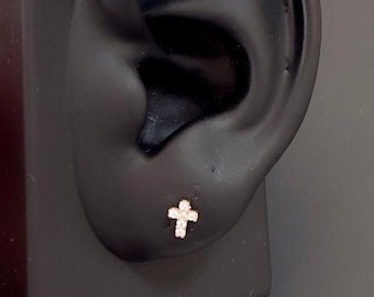 CZ Cross Cartilage Piercing: 16GA Surgical Steel Stud Earring
