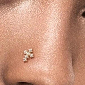 CZ croix en L en or 14 carats, piercing nez croisé, boucle d'oreille cartilage 14 carats, clou de nez en or 14 carats, piercing de nez pour débutant, clou minimaliste GN9