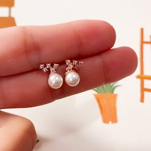 Pearl Drop Stud Earring: 14K Rose Gold Pin, Tragus Helix Conch Ear Piercing