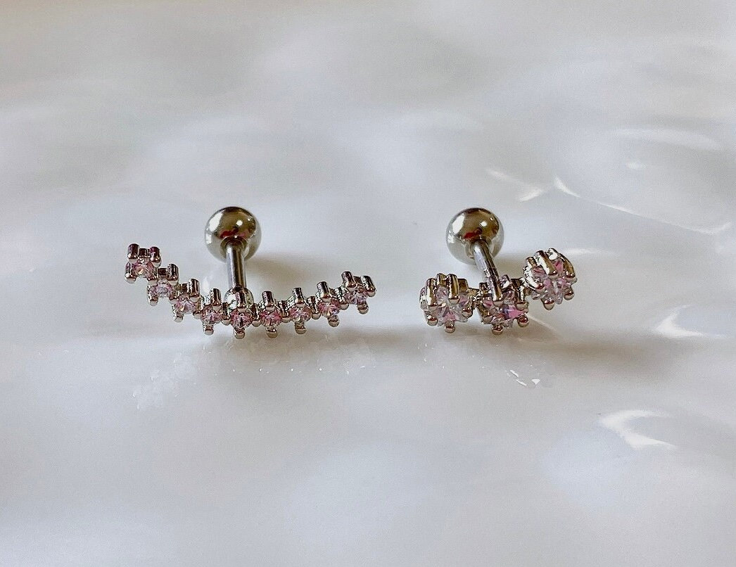 Orecchini A Barra Curva Rook In Titanio Con Zirconia Cubica - Chiaro, Calibro 16 (8 Mm) - Gioiello Piercing Di Qualità