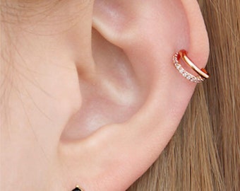 Demi-anneaux de piercing en or rose 14 carats/clous d'oreilles en ZC avec tige en or 14 carats/Tragus/ piercing de la ZC/Helix//conque/puces d'oreilles/boucles d'oreilles/puces d'anneaux-G78