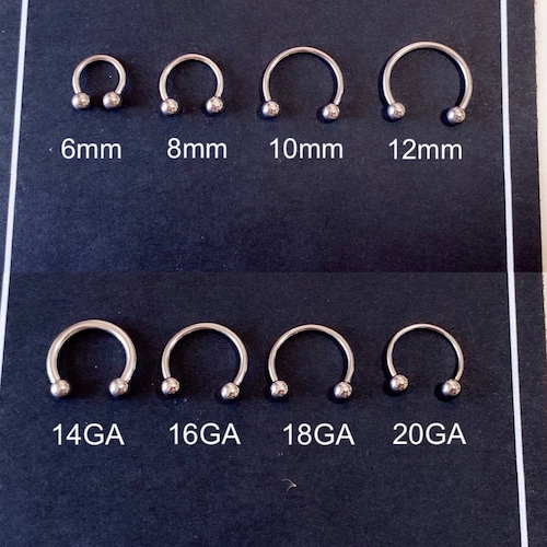 Piercing d'haltères fer à cheval | Anneau de cartilage en acier chirurgical | Septum, hélice, tragus, conque, sourcil, bague pour les lèvres, 20,18,16,14,12 g