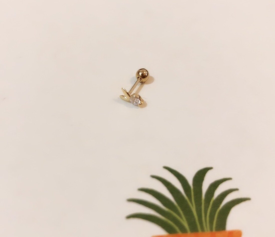 Piercing A Rabbit Rabbit 10K Solid Gold Piercing/10k Gold Stud Earring /tragus Piercing ...