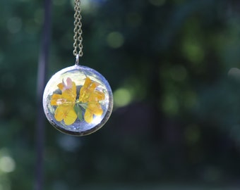 Handmade pressed flower glass pendant