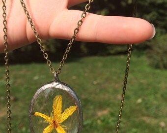 Handmade pressed flower glass pendant.BOHO Hippie