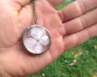 Handmade pressed flower glass pendant