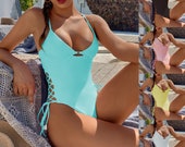 One Piece Bathing Suit Slimming Crisscross Lace Up Sexy Swimsuits Monokini Criss Cross Bathing Suits Strappy Cross Back Swimwear