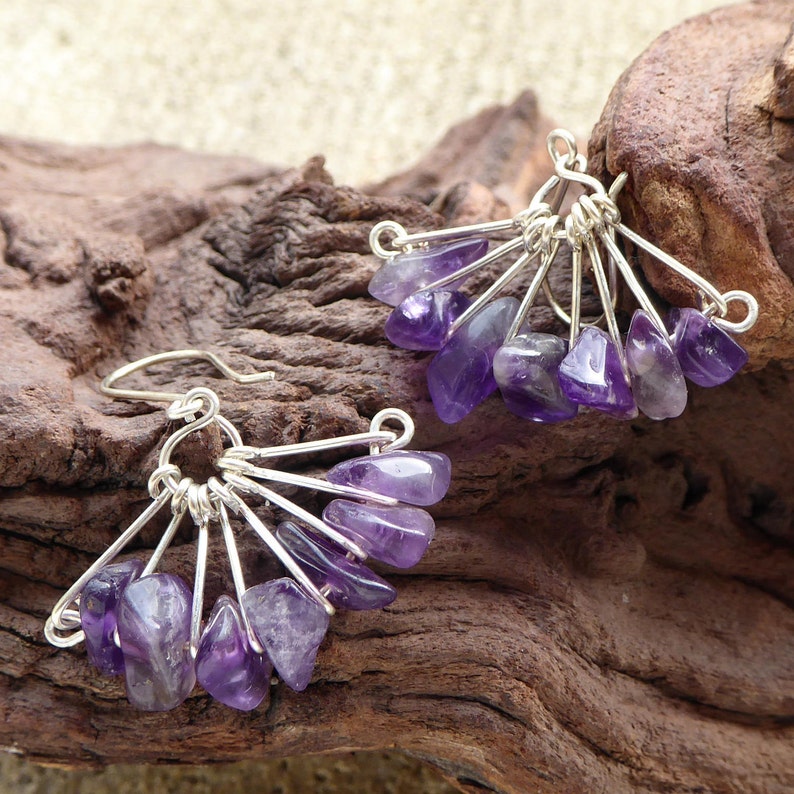 lilac amethyst earrings yoga wire wrapped earrings nickel free jewerly Silver plated violet earrings heady wire wrapping