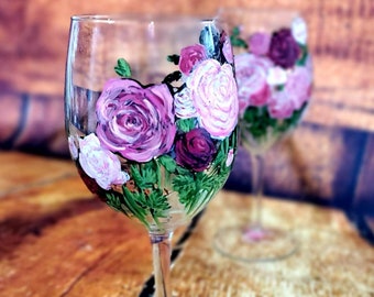 Hand Painted Wine Glass, Whiskey Glasses & Carafes +MORE! - Rose Design- *shown in Pink