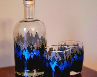 Thin Blue Line- Peace Officer Tribute Colors- Hand-Painted Barware for Whiskey, Wine, Beer, Bourbon- Functional Fine Art- Individual/sets