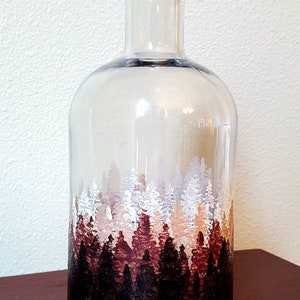 25oz Hand-Painted Whiskey/Bourbon Decanter Forest Design Cherry/Chocolate