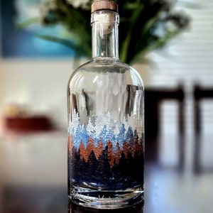 25oz Hand-Painted Whiskey/Bourbon Decanter Forest Design image 1