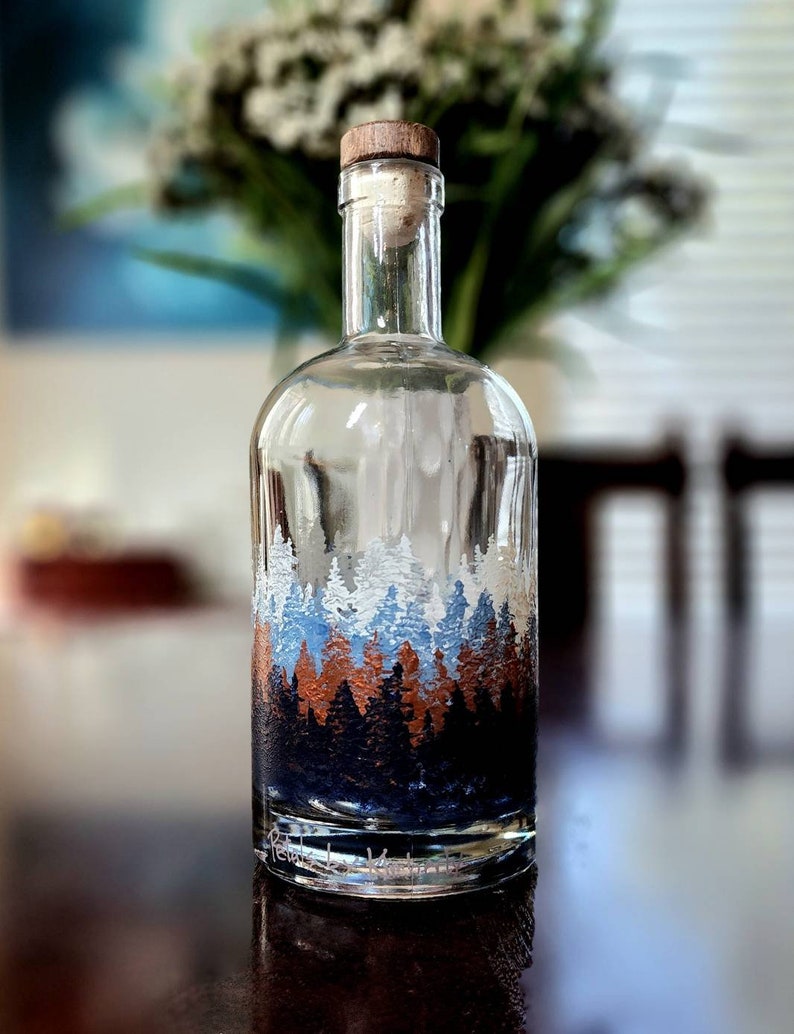 25oz Hand-Painted Whiskey/Bourbon Decanter Forest Design image 1