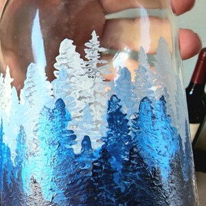 25oz Hand-Painted Whiskey/Bourbon Decanter Forest Design Blue