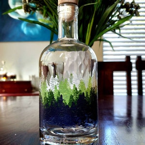 25oz Hand-Painted Whiskey/Bourbon Decanter Forest Design Greens