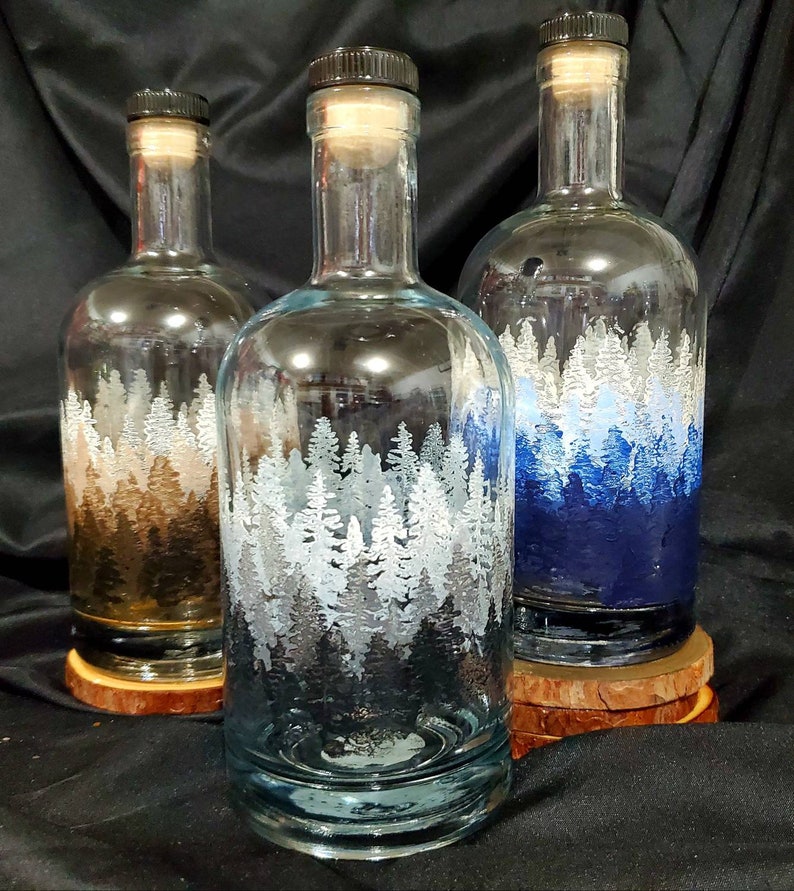 25oz Whiskey-Bourbon Decanter with Hand Painted Forest Trees image 0