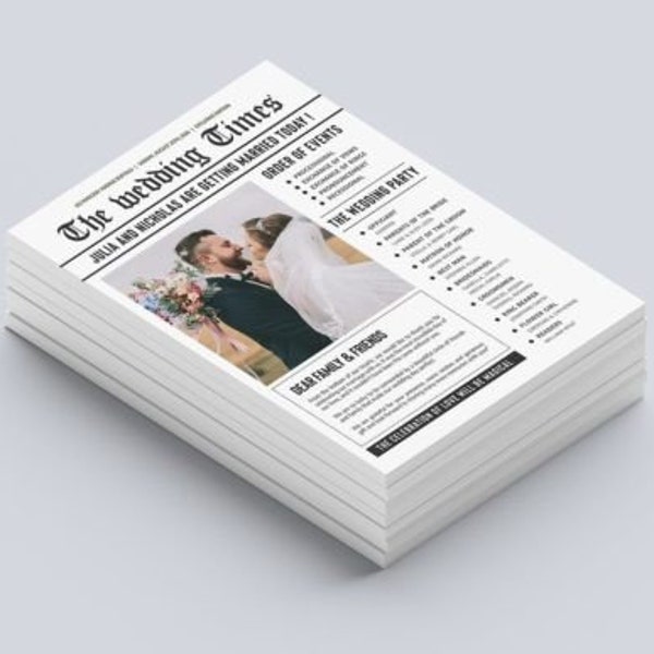 Wedding newspaper template | wedding newspaper program |  Wedding Program | Printable Wedding Timeline | custom wedding word search