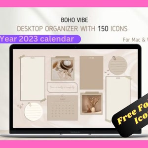 Desktop Organizer Wallpaper 2023 With Desktop Icons for Macbook Folder Icons and Windows Monthly Desktop Calendar | Desktop Folder Icons