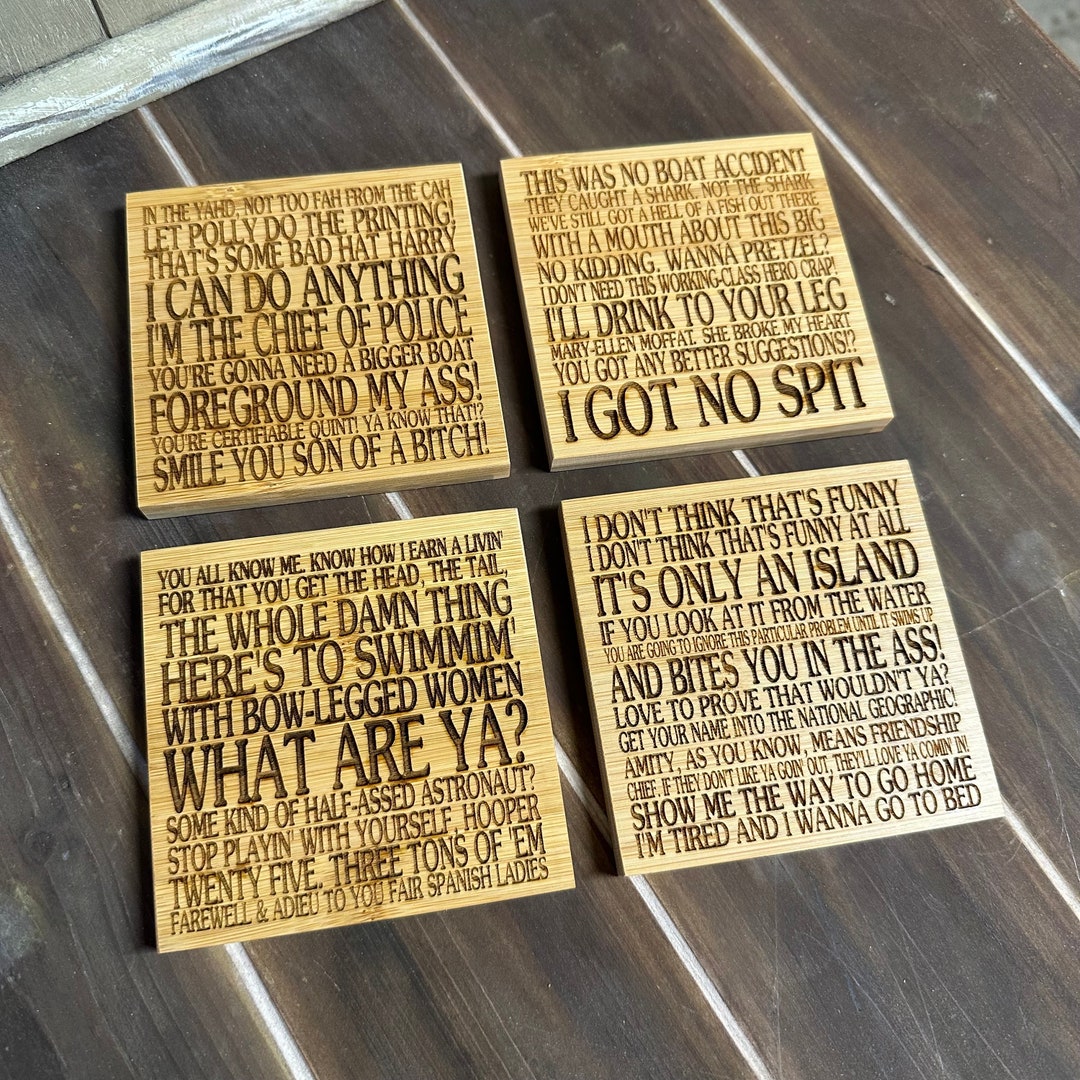 JAWS Quotes Coaster Set 4pcs Chief Brody Hooper Quint Mayor Vaughn Gift