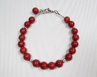 Fashion 12mm Natural Red Sponge Coral Round Gemstone Beads Stretchy Bracelet