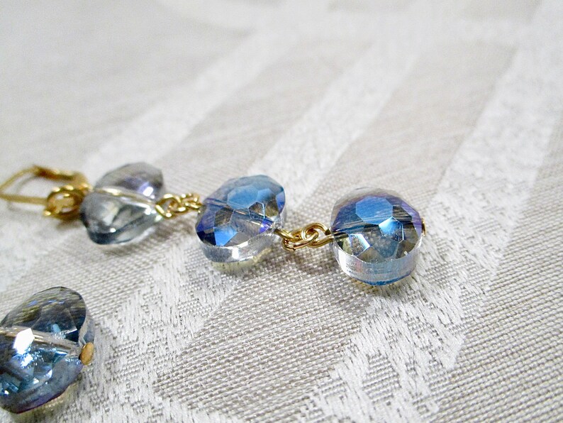 Pale Blue Faceted Glass Dangle Earrings
