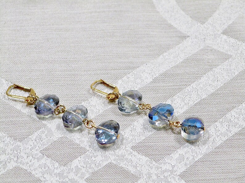 Pale Blue Faceted Glass Dangle Earrings