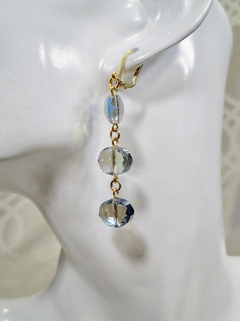 Pale Blue Faceted Glass Dangle Earrings