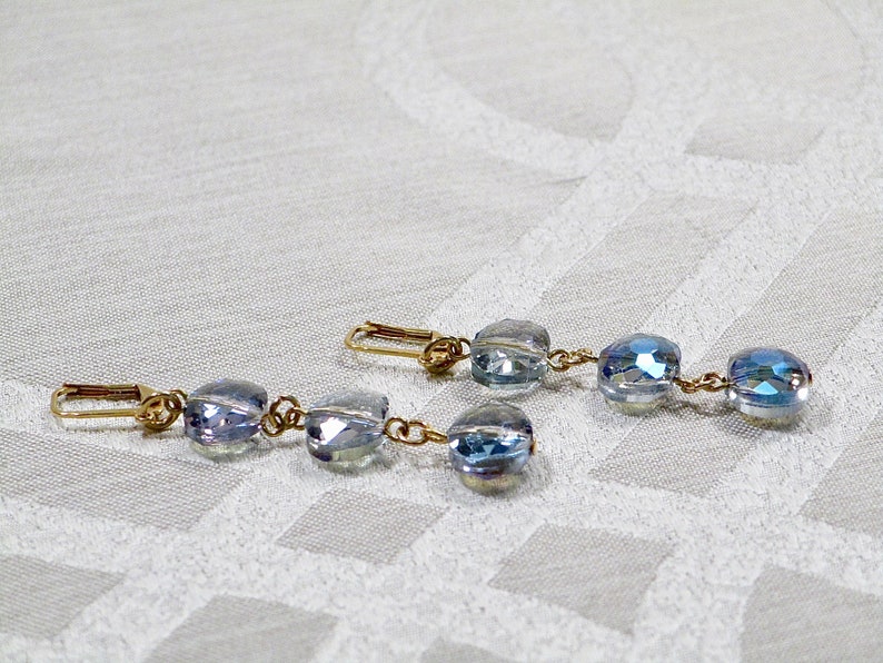 Pale Blue Faceted Glass Dangle Earrings