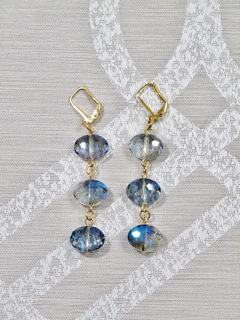 Pale Blue Faceted Glass Dangle Earrings