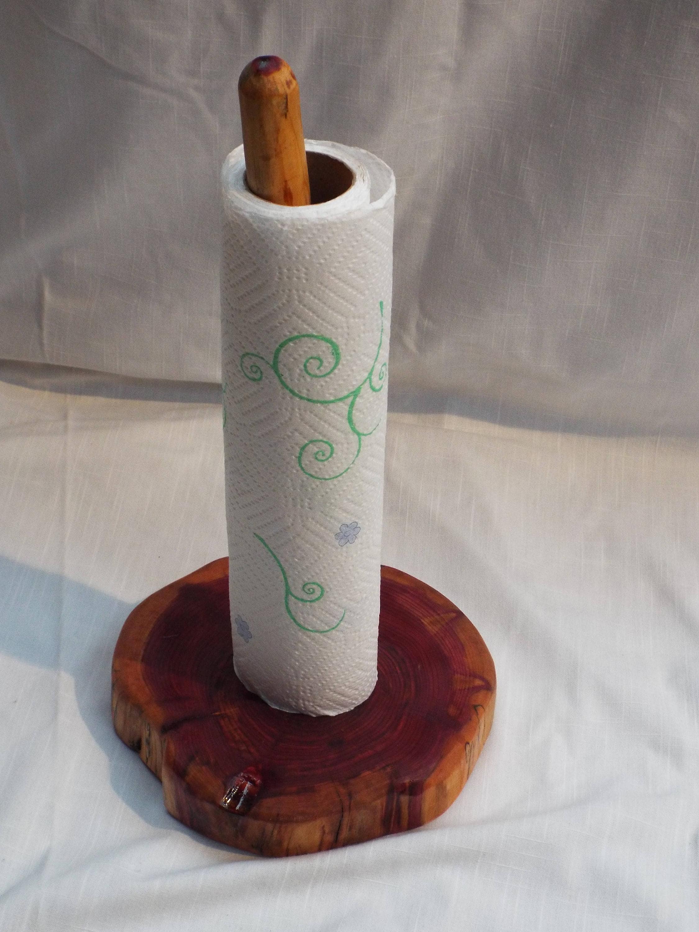 Red Cedar Rustic Paper Towel Holder Hand-carved Wood Towel 