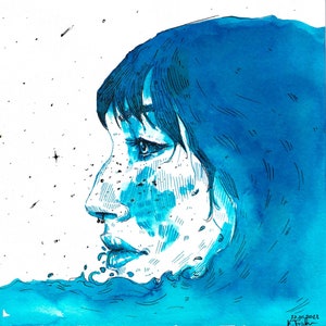 3 Mini Drawings "Storm inside", "Mad eyes", "Drowning" Original