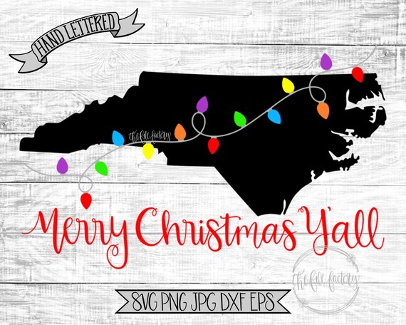 Merry Christmas Y All North Carolina Christmas Lights Svg Etsy