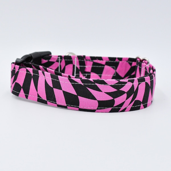 Pink groovy checkers- y2k dog collar/leash, racing girl collar/leash, genz dog collar/leash, fashion dog collar,  gifts for dog moms