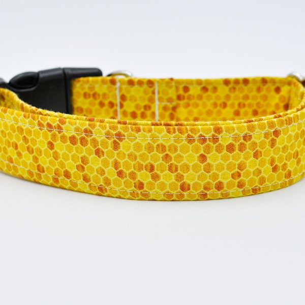 Beezcause -Honeycomb fashion dog collar, bee dog collar, yellow fashion dog collar, fashion dog collar, girl boy dog collar