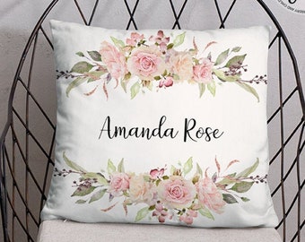 Personalized Name Pillow, Floral Name Pillow, Custom Pillow, Name Cushion, Gift For Her, Custom Made Pillow, Gift For Girls, Baby Girl Gift