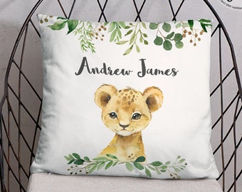 Personalized Lion Pillow, Personalised Name Pillow, Lion Cushion, Lion Name Pillow, Safari Nursery Decor, Lion Gifts, Lion Baby Shower Gift