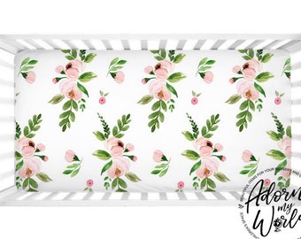 Pink Floral Crib Sheet, Floral Crib Bedding, Floral Nursery Decor, Fitted Crib Sheet, Baby Girl Crib Sheet, Girl Crib Bedding, Baby Gift