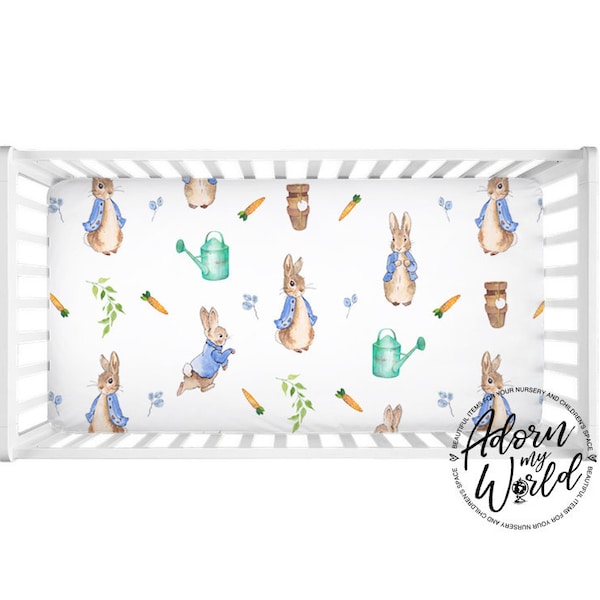 Peter Rabbit Crib Sheet, Fitted Crib Sheet, Peter Rabbit Nursery, Baby Shower Gift, Baby Crib Sheet, Rabbit Nursery Decor, For Baby Boy,